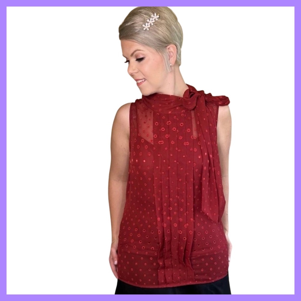 Banana Republic Maroon Red Dotted Sleeveless Blouse (Size 14-runs small) New